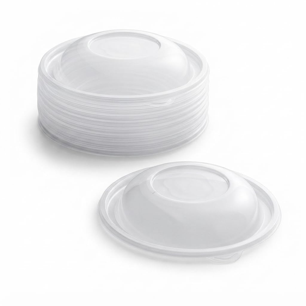 Glownary Clear PET Plastic Dome Lid, 7.75 Inch Diameter, for 24 and 32 oz Round Bowls, BPA Free, Recyclable, Stackable, 25 Pack