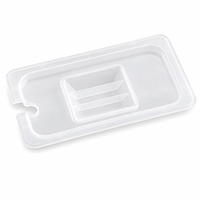 [6 PACK] 1/4 Size Translucent Polypropylene Food Pan Lid with Handle and Notch, NSF Listed, BPA Free, 10.7 x 6.4 Inch, Temperature Range -40F to 160F