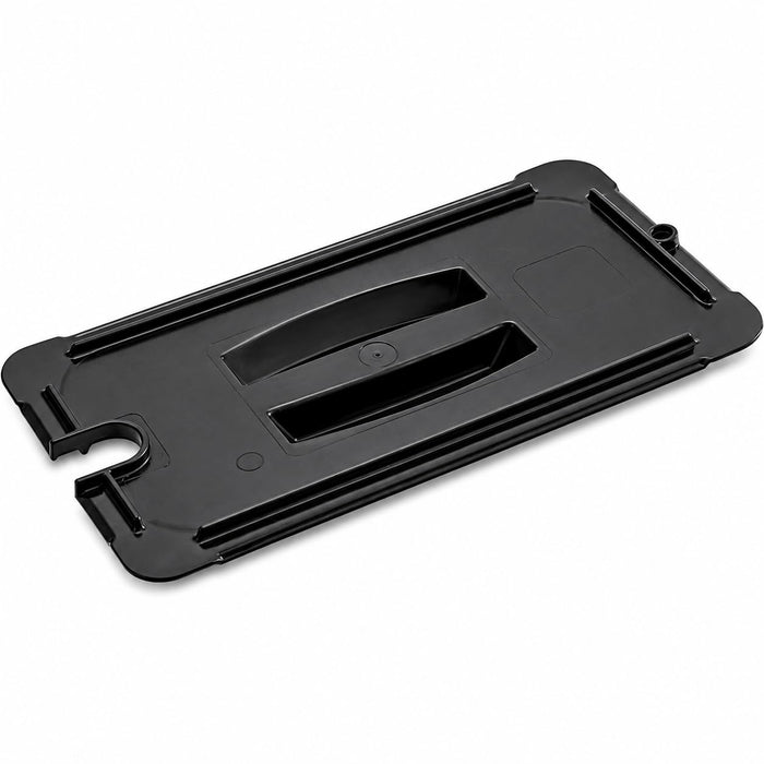 [6 PACK] 1/3 Size Black Polycarbonate Food Pan Lid with Handle and Spoon Notch, NSF Listed, Stackable, Dishwasher Safe, 12.75 x 7 Inches