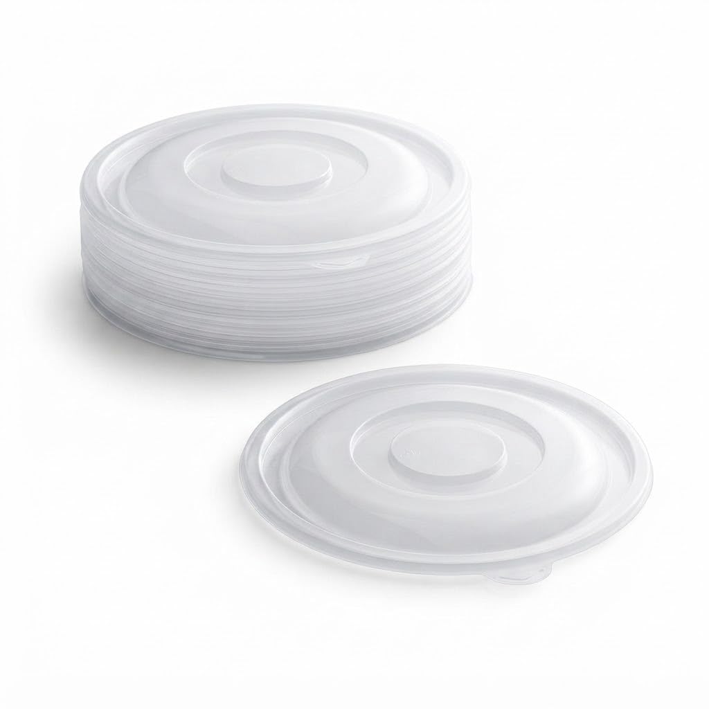 Glownary Clear PET Plastic Flat Lid, 10 Inch Round, BPA Free, Stackable, for 64 and 80 oz Bowls, 5 Pack
