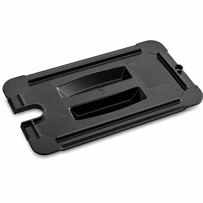 [6 PACK] 1/4 Size Black Polycarbonate Food Pan Lid with Handle and Spoon Notch, Rectangle Shape, Stackable, NSF Listed, 10.38 x 6.38 Inches