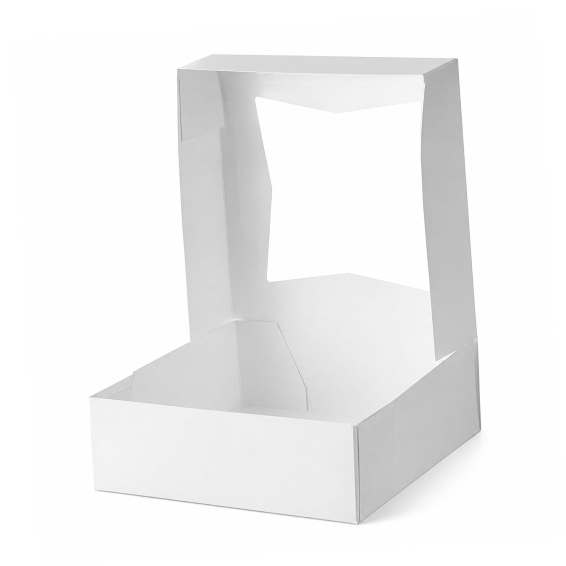 Glownary Auto-Popup Window Bakery Box, White Paperboard, 8x8x2.5 Inch, Square, With Clear Display Window, 200 Count