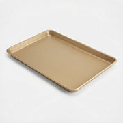Quarter Size Non-Stick Aluminum Sheet Pan, 19-Gauge Gold Wire Rim, 9.5 x 13 Inch, Rectangle Baking Tray with Freezer Safe Design