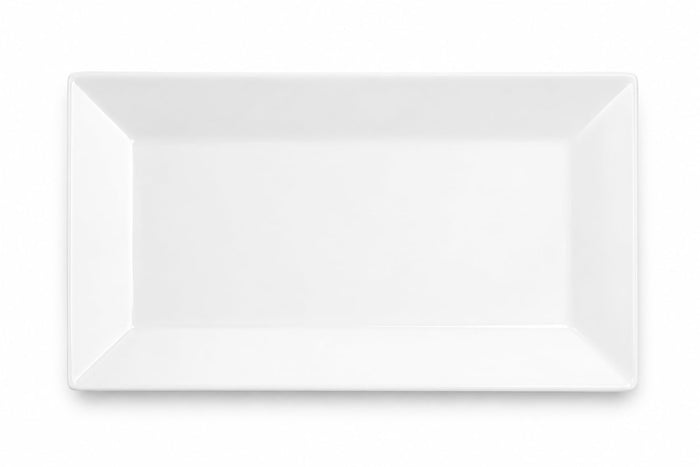 Glownary Bright White Rectangular Porcelain Platter, 14.5 x 8.25 Inch, Wide Rim, Dishwasher Safe, Commercial Grade, 12 per Case