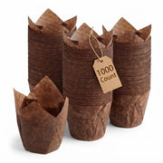 Brown Tulip Baking Cups, Heavy Weight Paper, 2x3.5 Inch Medium Size, Grease-Proof, Oven Safe to 428°F, 1000 Count Case