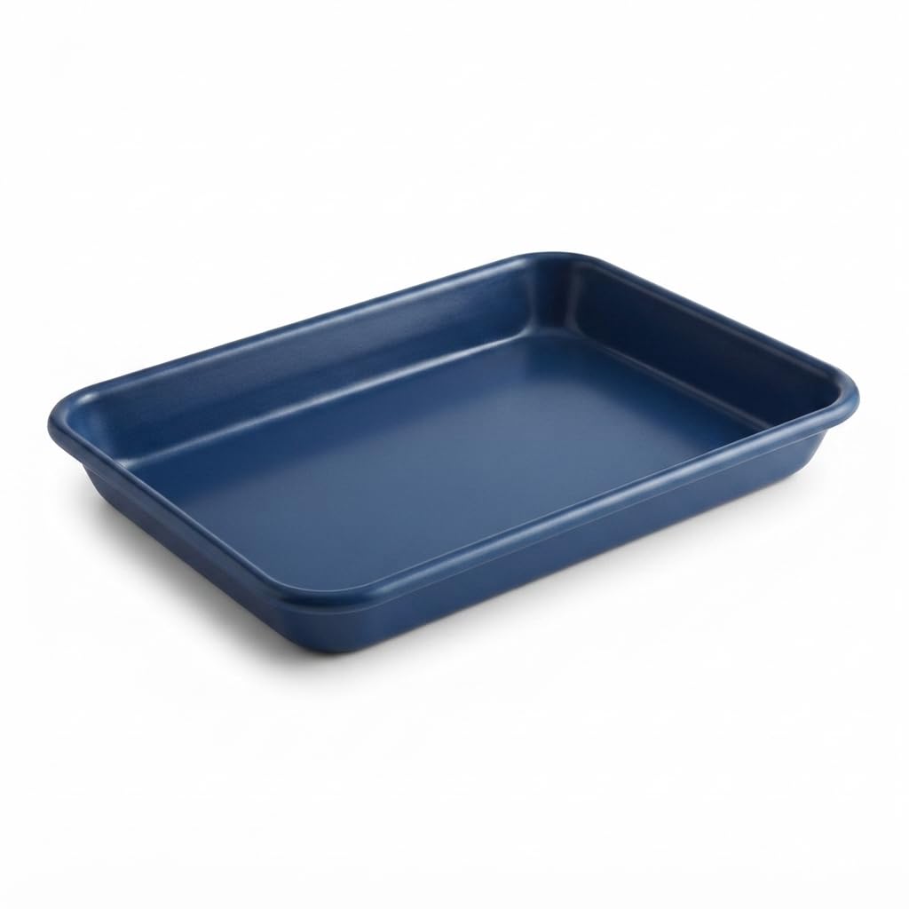 19 Gauge Aluminum Sheet Pan, Dark Blue Non-Stick Bun Tray with Wire Rim, 1/8 Size, 6.5 x 9.5 Inch, Rectangle, Oven Safe