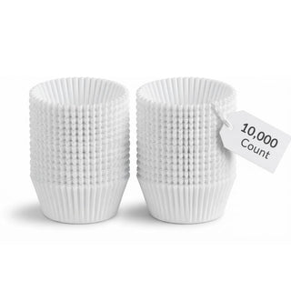 White Fluted Mini Baking Cups, Paper Cupcake Liners, 1.5 x 1 Inch, Oven Safe to 450F, 10000 Count Case