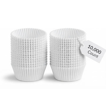White Fluted Mini Baking Cups, Paper Cupcake Liners, 1.5 x 1 Inch, Oven Safe to 450F, 10000 Count Case