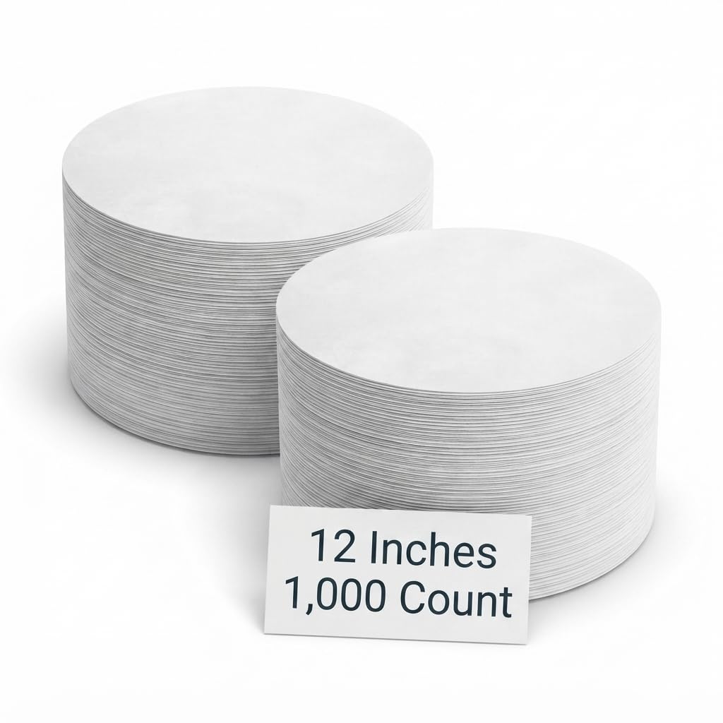 Glownary 12 Inch Round Dry Wax Pan Liners, White, Grease-Resistant, Pre-Cut Sheets for Cake Baking, 1000 Count Case
