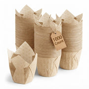 Glownary 2x3.5 Inch Unbleached Natural Brown Tulip Baking Cups, Heavy Weight Paper, Oven Safe, Microwave Safe, Freezer Safe, 1000 Count Case