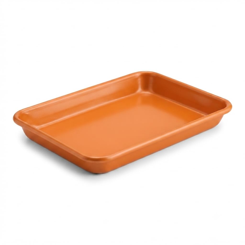 Glownary 1/8 Size Aluminum Sheet Pan, 19 Gauge Non-Stick, Orange Wire Rim, 6.5 x 9.5 Inch, Rectangular Bun Tray