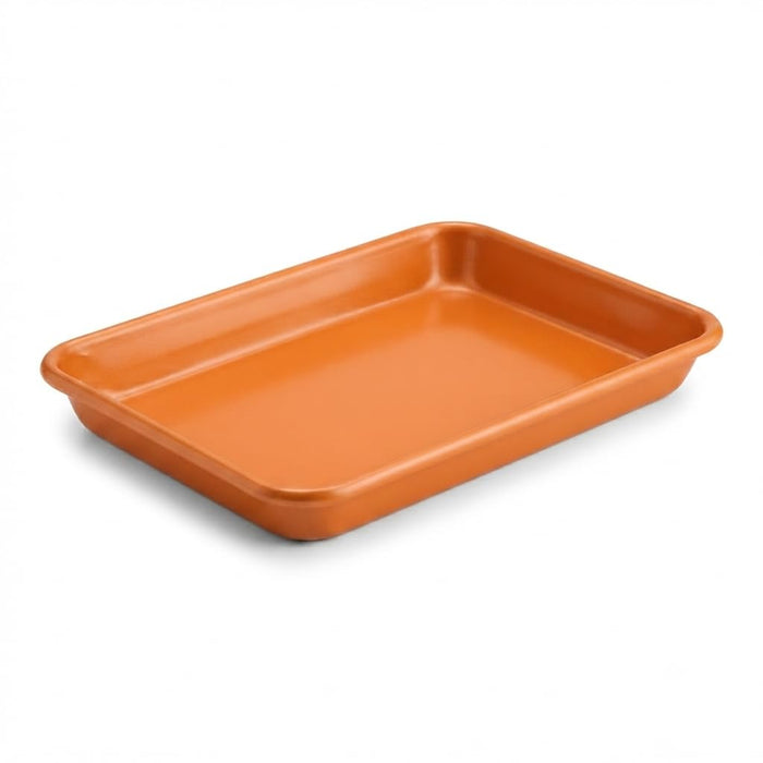 Glownary 1/8 Size Aluminum Sheet Pan, 19 Gauge Non-Stick, Orange Wire Rim, 6.5 x 9.5 Inch, Rectangular Bun Tray