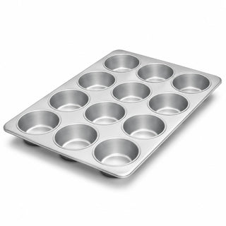 Glownary 12-Cup Jumbo Muffin Pan, Aluminized Steel, Silicone Glazed, 13 x 18 Inch, Commercial Cupcake Bakeware