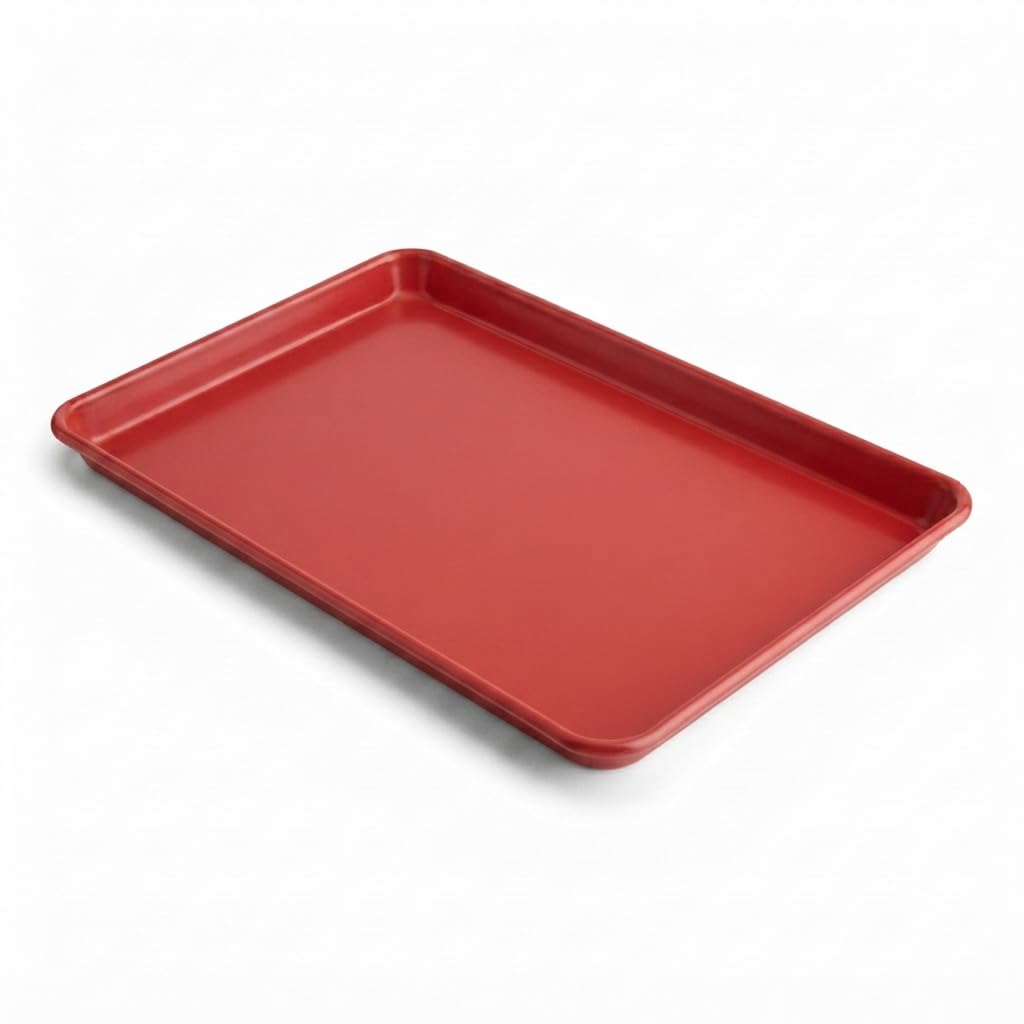 Glownary Quarter Size Aluminum Sheet Pan, 19-Gauge Non-Stick Red Wire Rim Bun Tray, 9.5 x 13 Inch, Freezer and Oven Safe