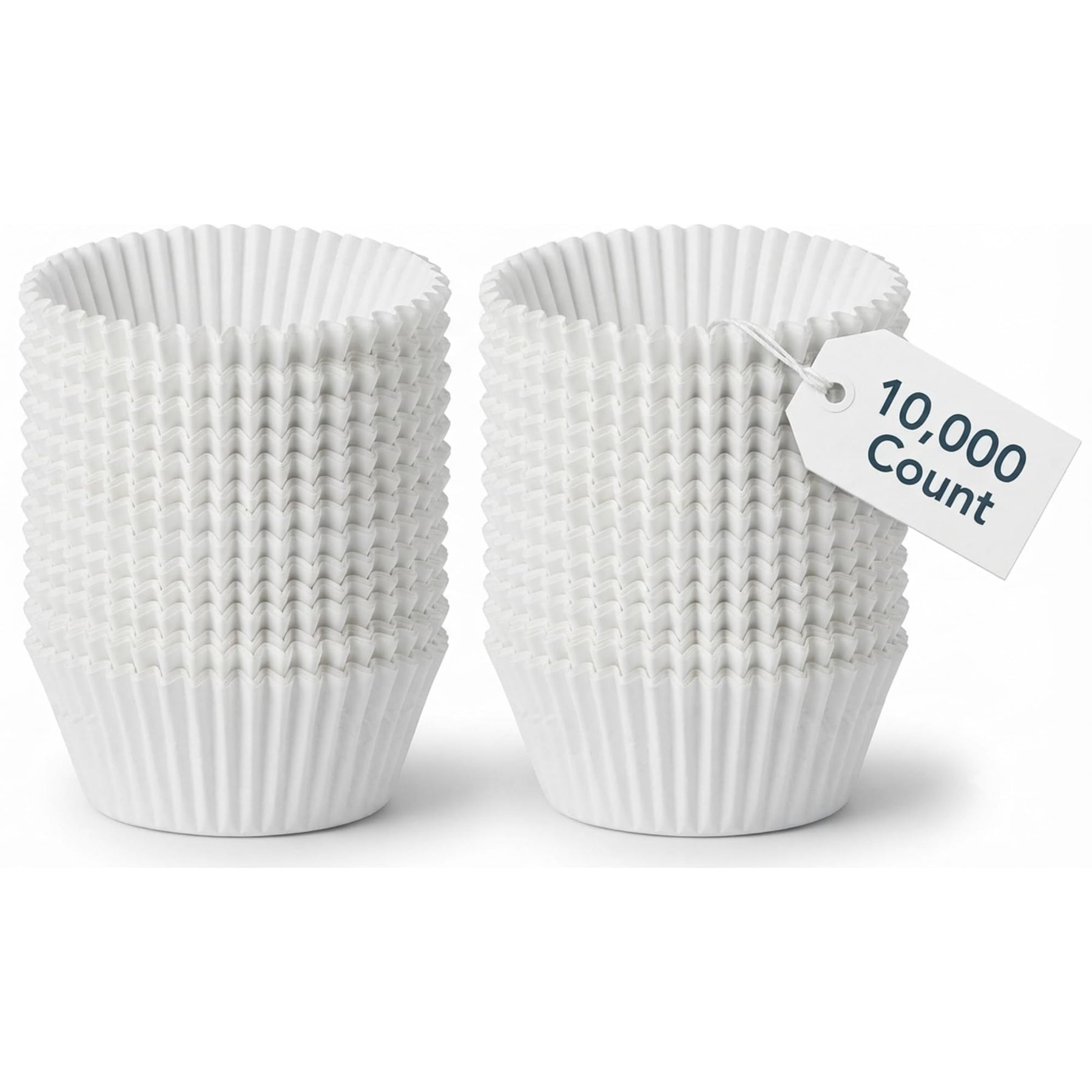 Glownary White Fluted Baking Cups, 2 x 1.5 Inch, Paper, 2 oz Capacity, Standard Size, Oven Safe to 450°F,10000/Case