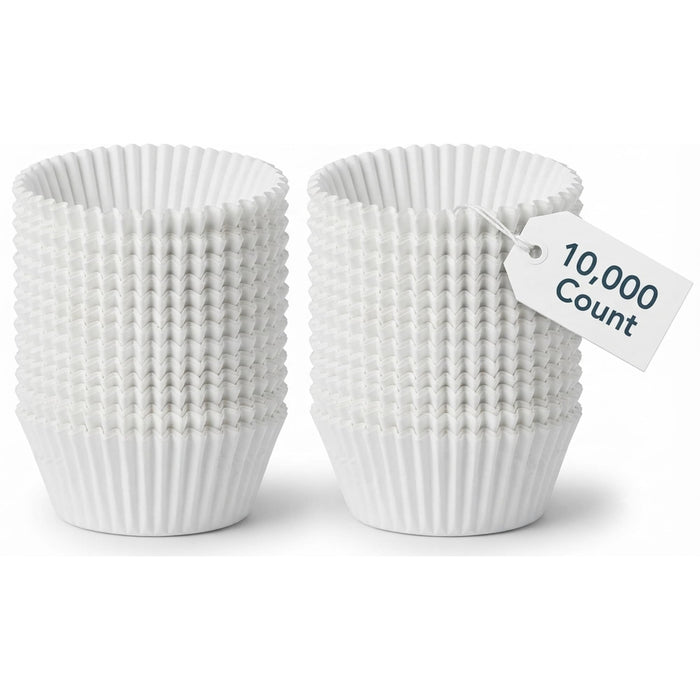 Glownary White Fluted Baking Cups, 2 x 1.5 Inch, Paper, 2 oz Capacity, Standard Size, Oven Safe to 450°F,10000/Case