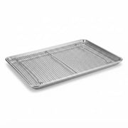 Glownary Full Size Aluminum Sheet Pan with Stainless Steel Cooling Rack, 18 Gauge, 18x26 Inch, Wire Rim, Silver, Rectangle, Oven and Freezer Safe