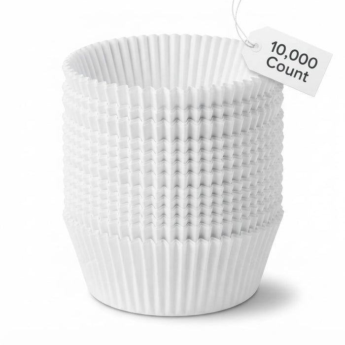 Glownary White Fluted Jumbo Baking Cups, 3.5 x 1.5 Inch, Paper, 8 oz Capacity, Oven Safe, Kosher Certified, 5000 Count