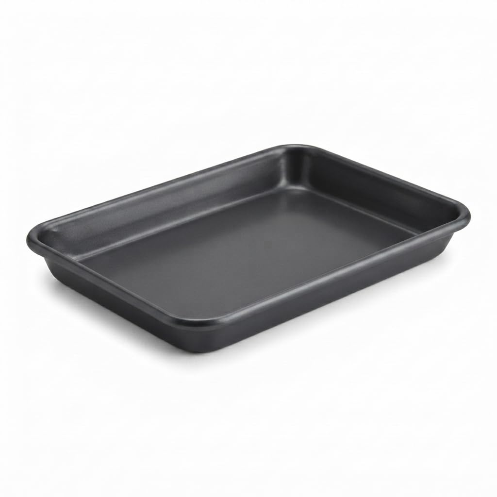 Glownary Eighth Size Non-Stick Aluminum Sheet Pan, 19 Gauge, Gray Wire Rim, 6.5 x 9.5 Inch, Rectangle Bun Tray, Freezer and Oven Safe