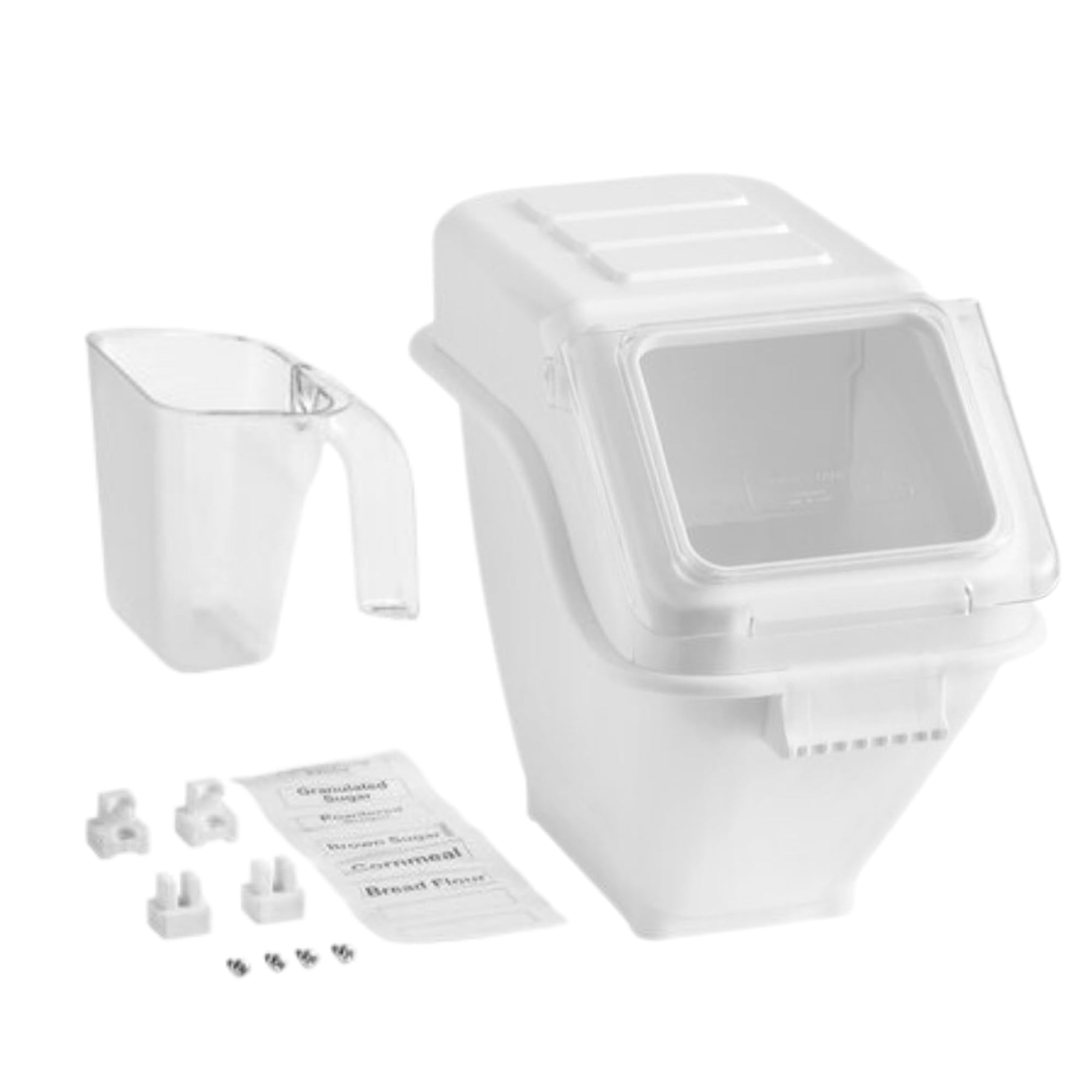 Glownary 6.3 Gallon Ingredient Storage Bin, Clear Flip-Top Lid with 2.5 Cup Scoop, Labels, Wire Shelf Clips, 23x11.5x16.3 Inches
