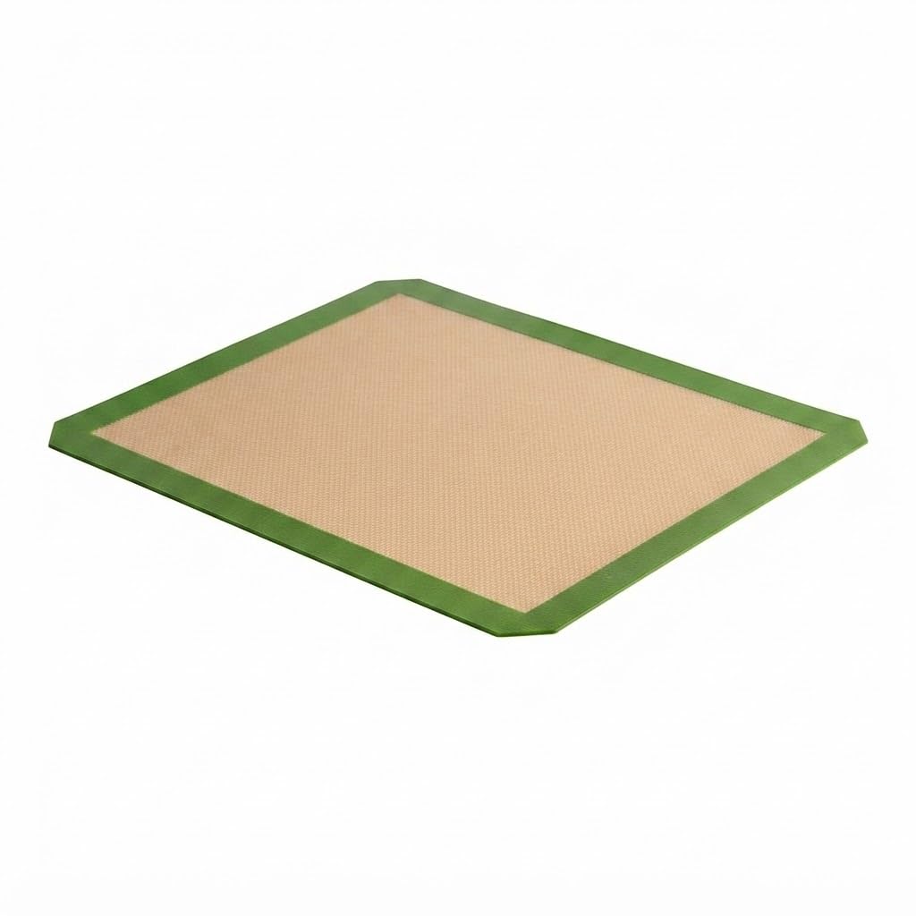 Glownary Half Size Silicone Baking Mat, 11.75 x 16.5 Inch, Heavy-Duty Non-Stick, Green Border, Fiberglass Mesh, Oven Safe to 480°F