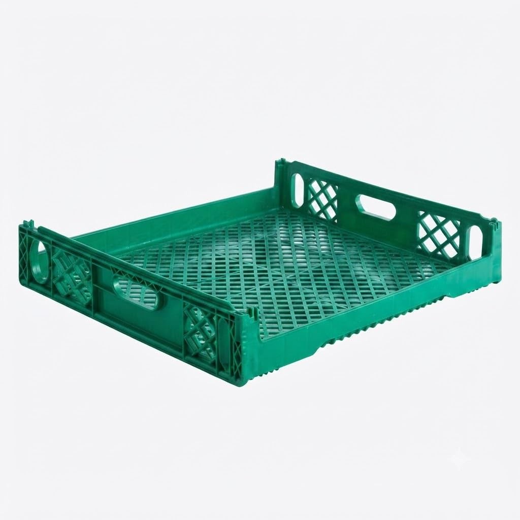 Glownary [4 Pack Commercial Bread Tray, Green Plastic, 29x26x6 Inches, 12-Loaf Capacity, Stackable with Reinforced Corners, Dual Handles
