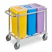 Glownary 30 Gallon Mobile Triple Ingredient Storage Bin, Yellow/Blue/Purple, Polyethylene Construction, 480 Cup Capacity, with Cart and Clear Lids, 36.5x17x29 Inches