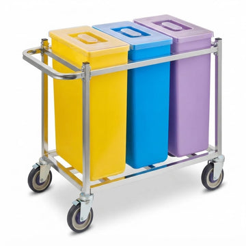 Glownary 30 Gallon Mobile Triple Ingredient Storage Bin, Yellow/Blue/Purple, Polyethylene Construction, 480 Cup Capacity, with Cart and Clear Lids, 36.5x17x29 Inches