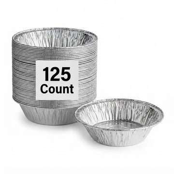 Glownary Disposable Aluminum Foil Pie Pan, 5.75 x 1.625 Inch Deep, Silver, 45 Gauge, Round, Kosher, 125 Pack