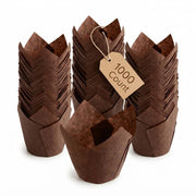 Glownary Chocolate Brown Tulip Baking Cups, 2 x 3 Inch, Heavy Weight Paper, Grease-Proof, Oven Safe, 1000 Count Case