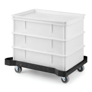 Glownary Professional Dough Proofing Set, White Polypropylene, 18 x 26 x 6 Inch, 3 Boxes with Lid and Dolly, Rectangle, for Commercial Bakery