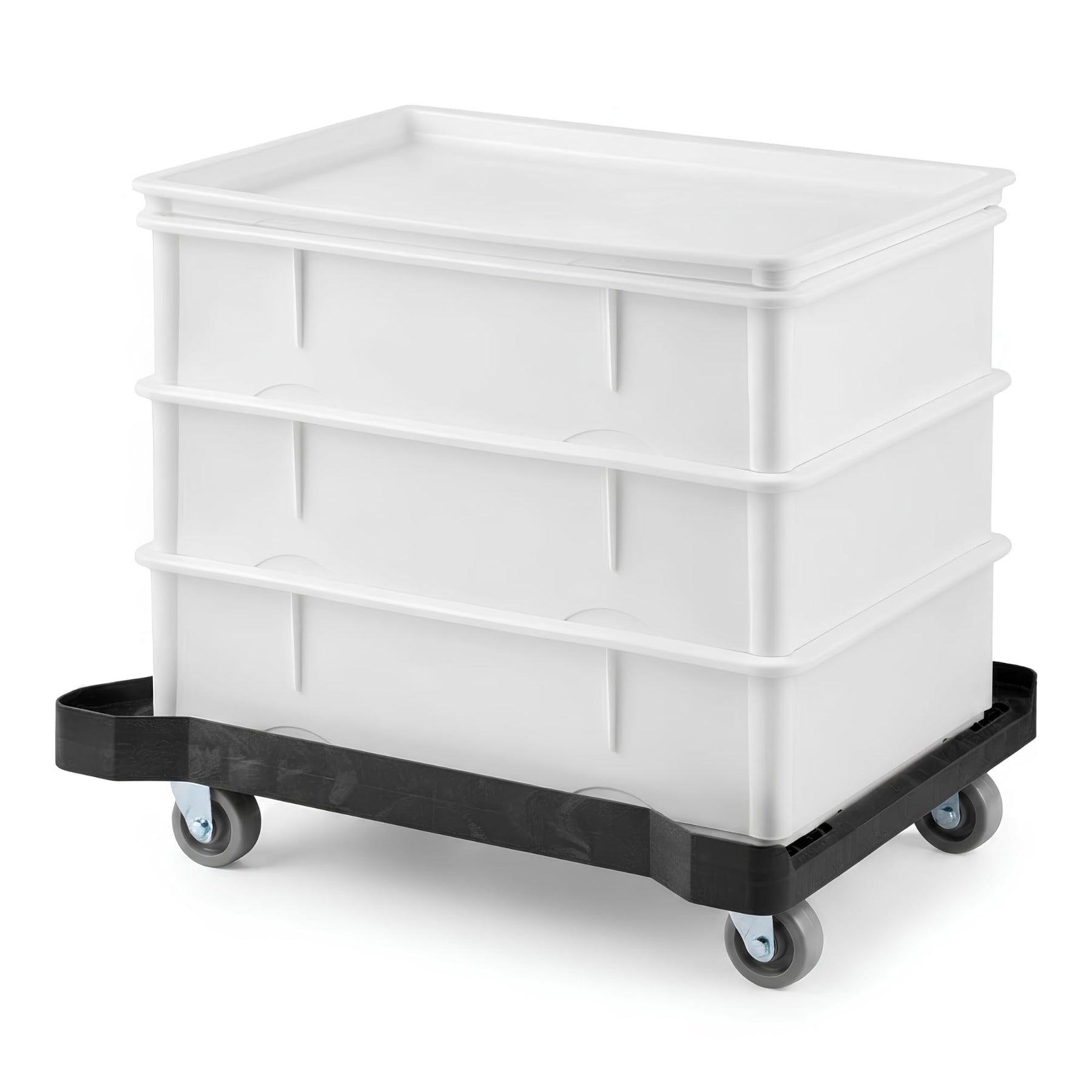 Glownary Professional Dough Proofing Set, White Polypropylene, 18 x 26 x 6 Inch, 3 Boxes with Lid and Dolly, Rectangle, for Commercial Bakery