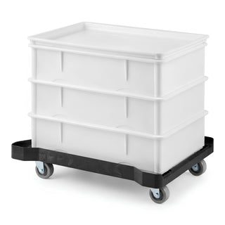Glownary Professional Dough Proofing Set, White Polypropylene, 18 x 26 x 6 Inch, 3 Boxes with Lid and Dolly, Rectangle, for Commercial Bakery