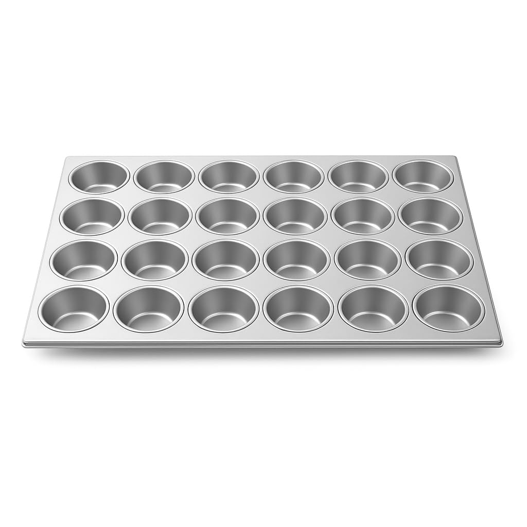 Glownary 24-Cup Jumbo Muffin Pan, Aluminized Steel, Silver Glazed, 26x18 Inch, Commercial Cupcake Baking Pan with Heavy-Duty Rod, Stackable