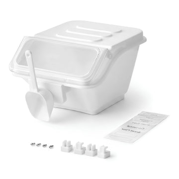 Glownary 2.6 Gallon Ingredient Storage Bin with Flip Lid, Clear Plastic Container, Shelf Clip Design, 12.1x14x8.5 Inches, Includes Scoop and Labels