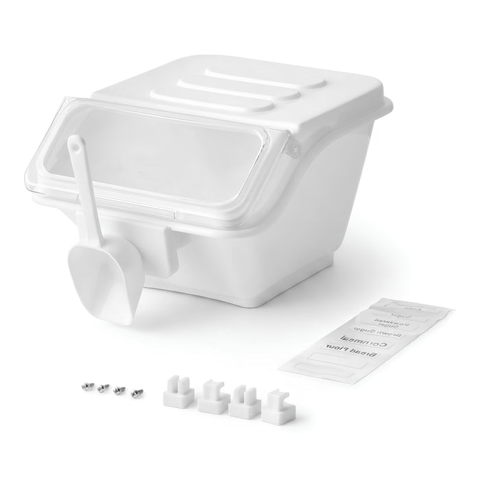 Glownary 2.6 Gallon Ingredient Storage Bin with Flip Lid, Clear Plastic Container, Shelf Clip Design, 12.1x14x8.5 Inches, Includes Scoop and Labels