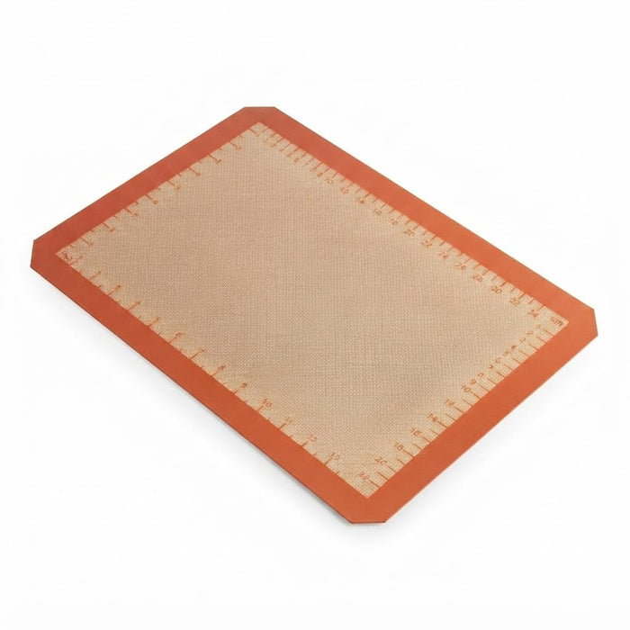 Glownary Half Size Silicone Baking Mat, Orange, Non-Stick, 11.75 x 16.5 Inches, Heavy-Duty Fiberglass Construction, with Measurement Markings