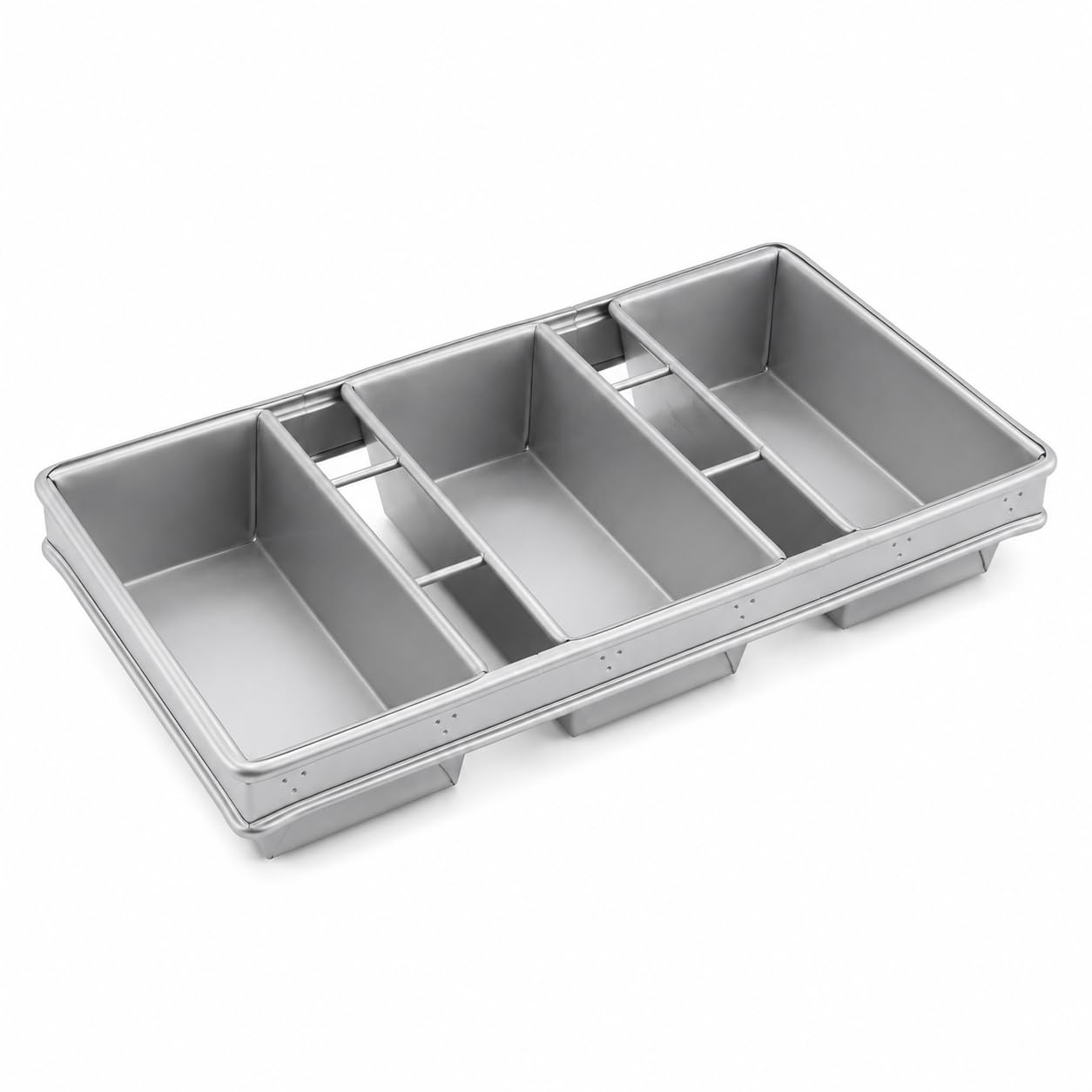Glownary 3-Strap Aluminized Steel Bread Loaf Pan, Silver, Rectangle Shape, 17.875 x 9.25 x 3 Inches, Silicone Glazed, Commercial Bread Pan, 3 Compartments