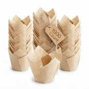 Glownary Unbleached Natural BrownTulip Baking Cups, 2 x 3 Inch, Heavy Weight Paper, Grease-Proof, Oven Safe, 1000 Count