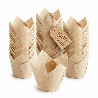 Glownary Unbleached Natural BrownTulip Baking Cups, 2 x 3 Inch, Heavy Weight Paper, Grease-Proof, Oven Safe, 1000 Count