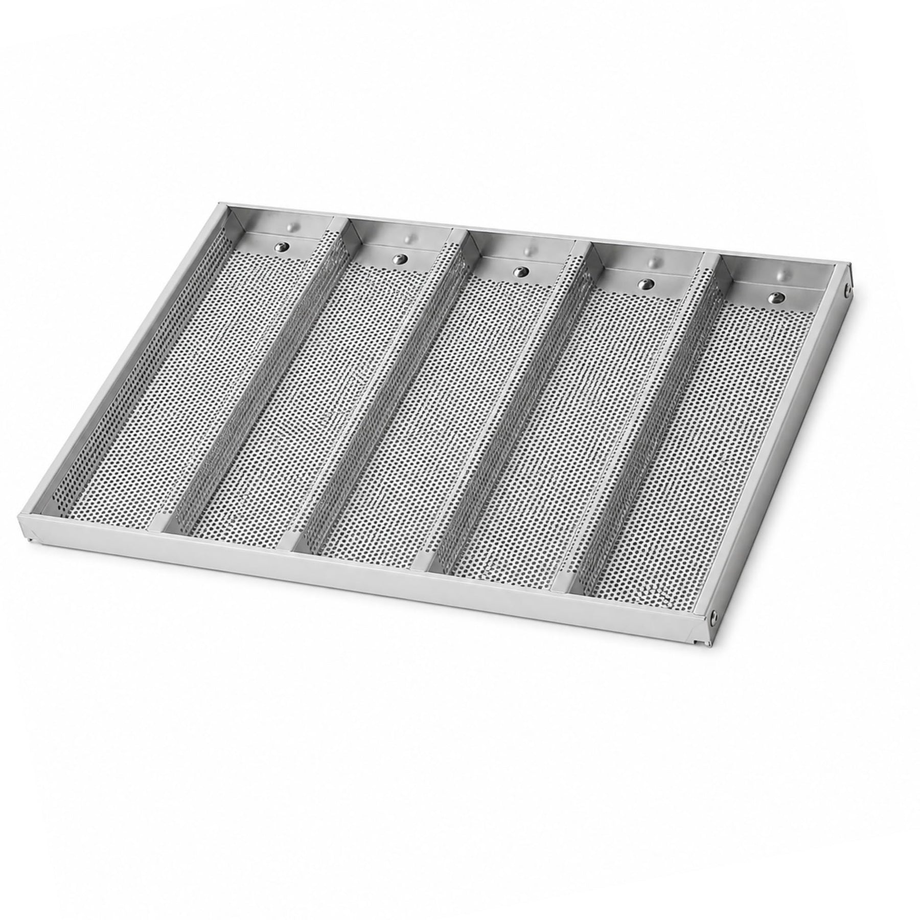 Glownary Aluminum Sub Roll Pan with 5 Molds, Silver, 18 x 12.75 Inch, Perforated Surface, Silicone Glazed Finish, Rectangle Shape, for Commercial Baking