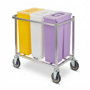 Glownary Mobile Triple Ingredient Storage Bin, 30 Gallon Capacity, Yellow/White/Purple, with Cart and Clear Lids, Commercial Kitchen Container, 36.5x17x29 Inches