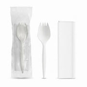 Medium Weight Polypropylene Plastic Spork and Napkin Kit, White, Individually Wrapped, 5.5 Inches, 1000 per Case
