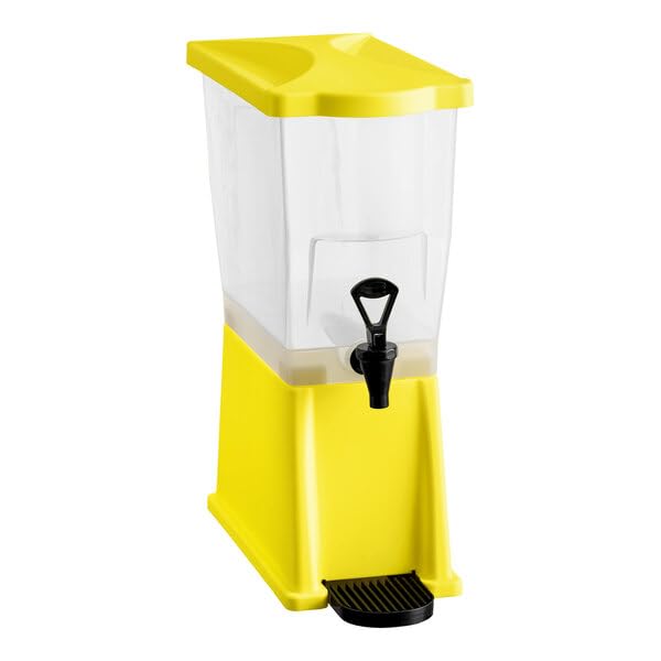 3 Gallon Yellow Rectangular Slim Beverage Dispenser, BPA Free Plastic, Freezer Safe with Stand and Labels, 16 x 8 x 21 Inches