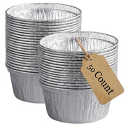 Glownary Round Foil Ramekin Cups, 4 oz, Silver Aluminum, 50-Pack, Disposable Containers for Sauces, Freezer and Oven Safe, 3.5 x 1.625 Inch