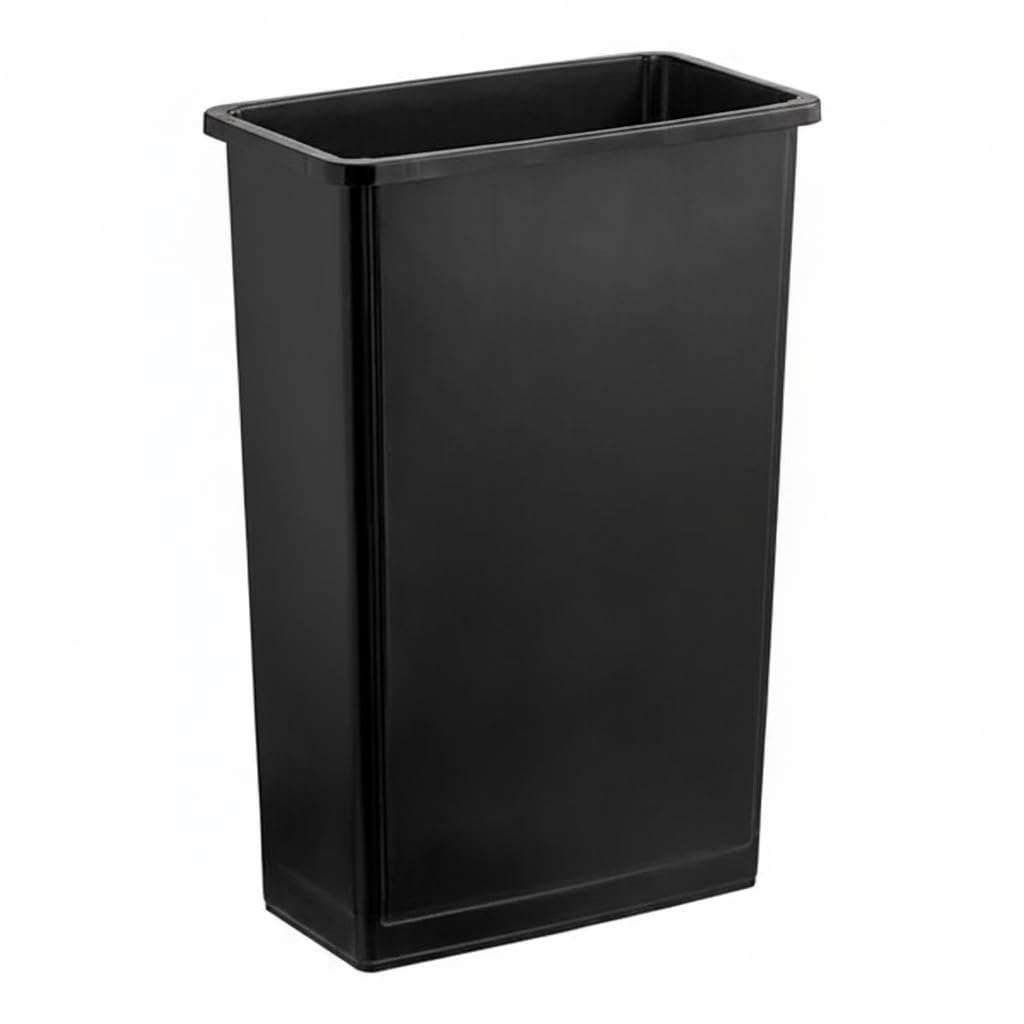 Glownary 23 Gallon Black Rectangular Slim Trash Can, Polypropylene, Indoor, 29.5 Inch Height, Stackable, for Restaurant, Kitchen, School, Gas Station