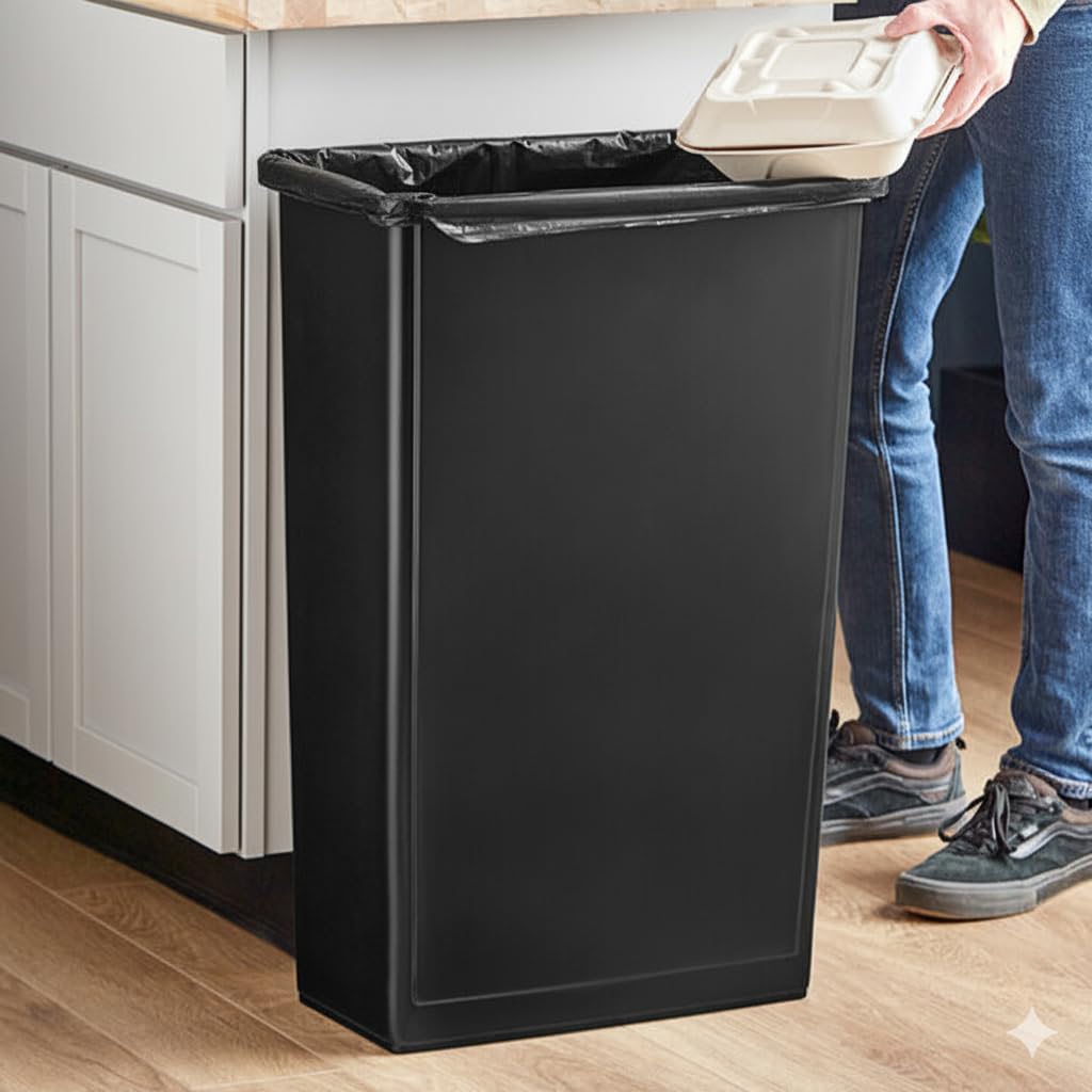 Glownary 23 Gallon Black Rectangular Slim Trash Can, Polypropylene, Indoor, 29.5 Inch Height, Stackable, for Restaurant, Kitchen, School, Gas Station view 2