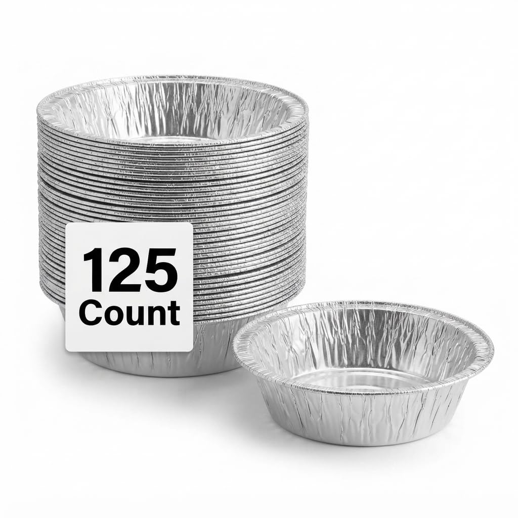 Glownary 5.75 Inch Extra Deep Aluminum Foil Pie Pan, Silver, Round, Disposable Baking Pan, Oven and Freezer Safe, 125 per Pack
