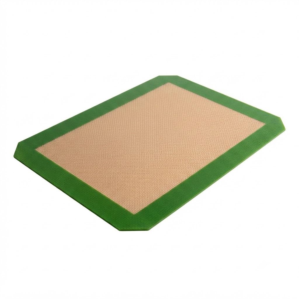 Glownary Quarter Size Silicone Baking Mat, Non-Stick, Heavy Duty Fiberglass, Green Border, 8.25 x 11.75 Inch for Commercial Kitchen, Freezer and Oven Safe