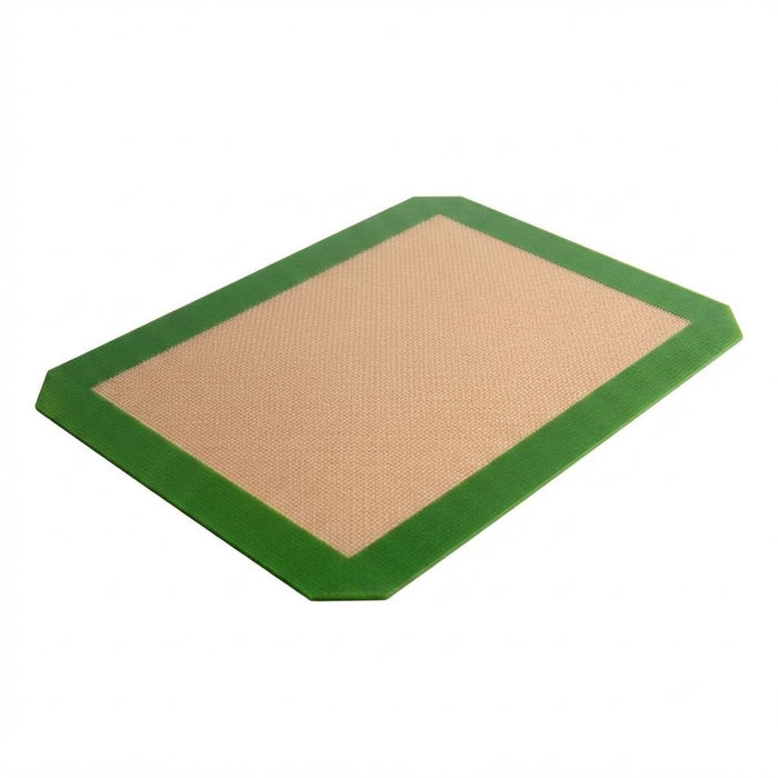 Glownary Quarter Size Silicone Baking Mat, Non-Stick, Heavy Duty Fiberglass, Green Border, 8.25 x 11.75 Inch for Commercial Kitchen, Freezer and Oven Safe